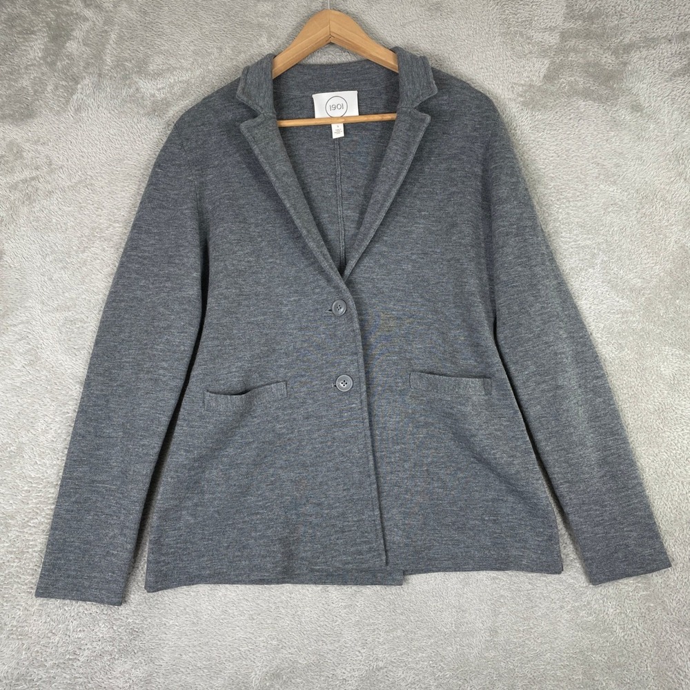 1901 Knit Blazer Womens Small Gray Merino Wool Blend Soft Professional Workwear
